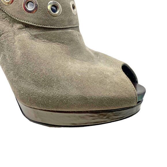 Stuart Weitzman Portside Gray Suede Grommet Platform Slingback Stiletto - Picture 5 of 12